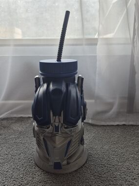 Hasbro Silver and Blue Robot-Themed Drink Tumbler with Straw